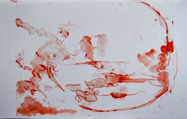 image of One of the monoprints that helped develop the idea for the painting